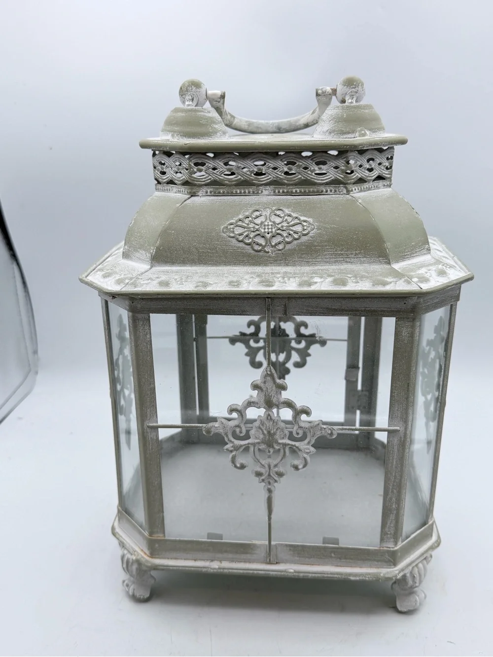 Distressed Sage Green/Gray Decorative Lantern